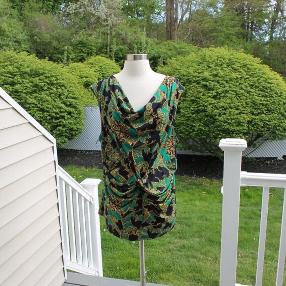 Ellen Tracy Women's Tank Top Cowl Neck Rococo Scroll Twist Front - Picture 4 of 14